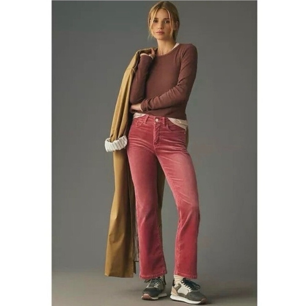 J24 Anthropologie Pilcro Rose Pink Yaya Mid-Rise Corduroy Crop Flare Jeans Sz 27
